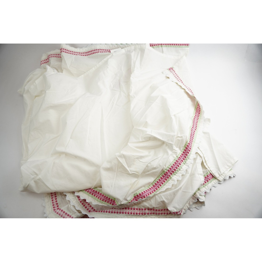 Pottery Barn Teen Duvet Full White Pink Green Floral Embroidered Scalloped